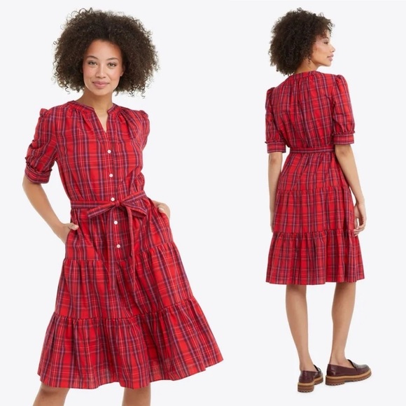 Draper James Dresses & Skirts - Draper James Loretta Shirt dress Elle Plaid red belted size XL Christmas holiday
